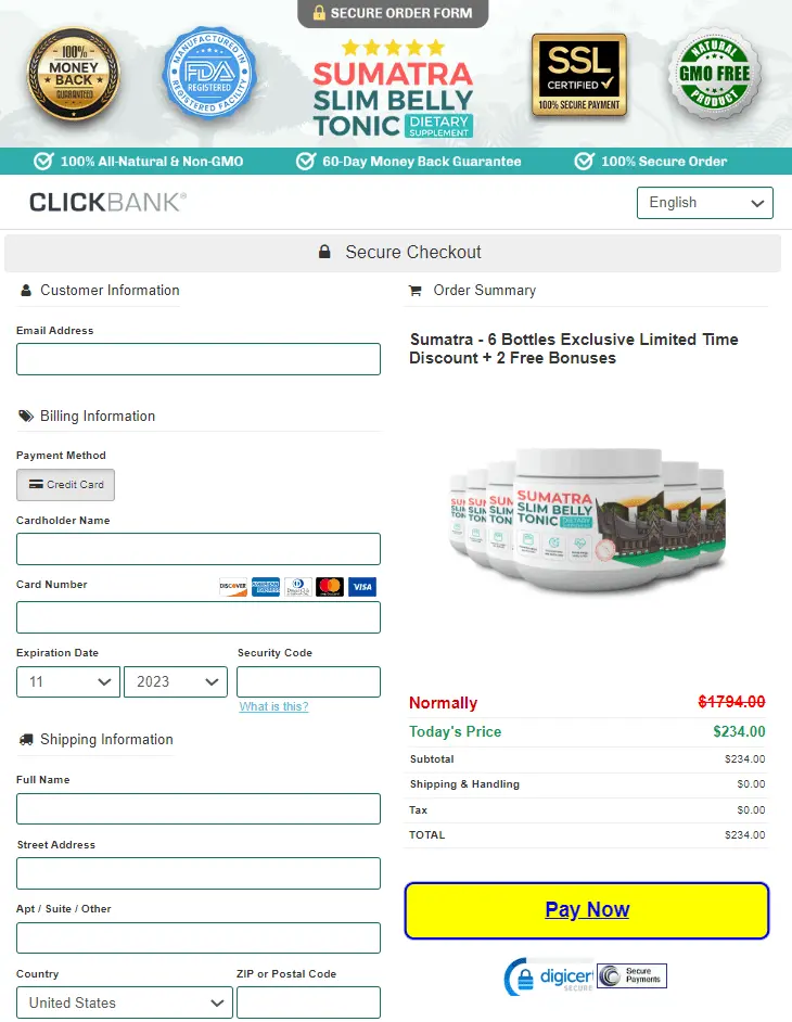 Sumatra Slim Belly Tonic Order Form